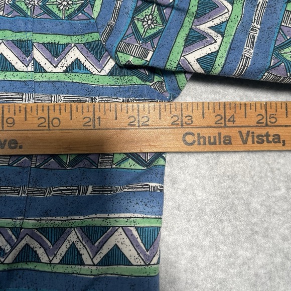 VTG 90s Arrow River Shirt M USA Aztec Geometric Retro‎ Blue Green Cotton Loud - Picture 6 of 8